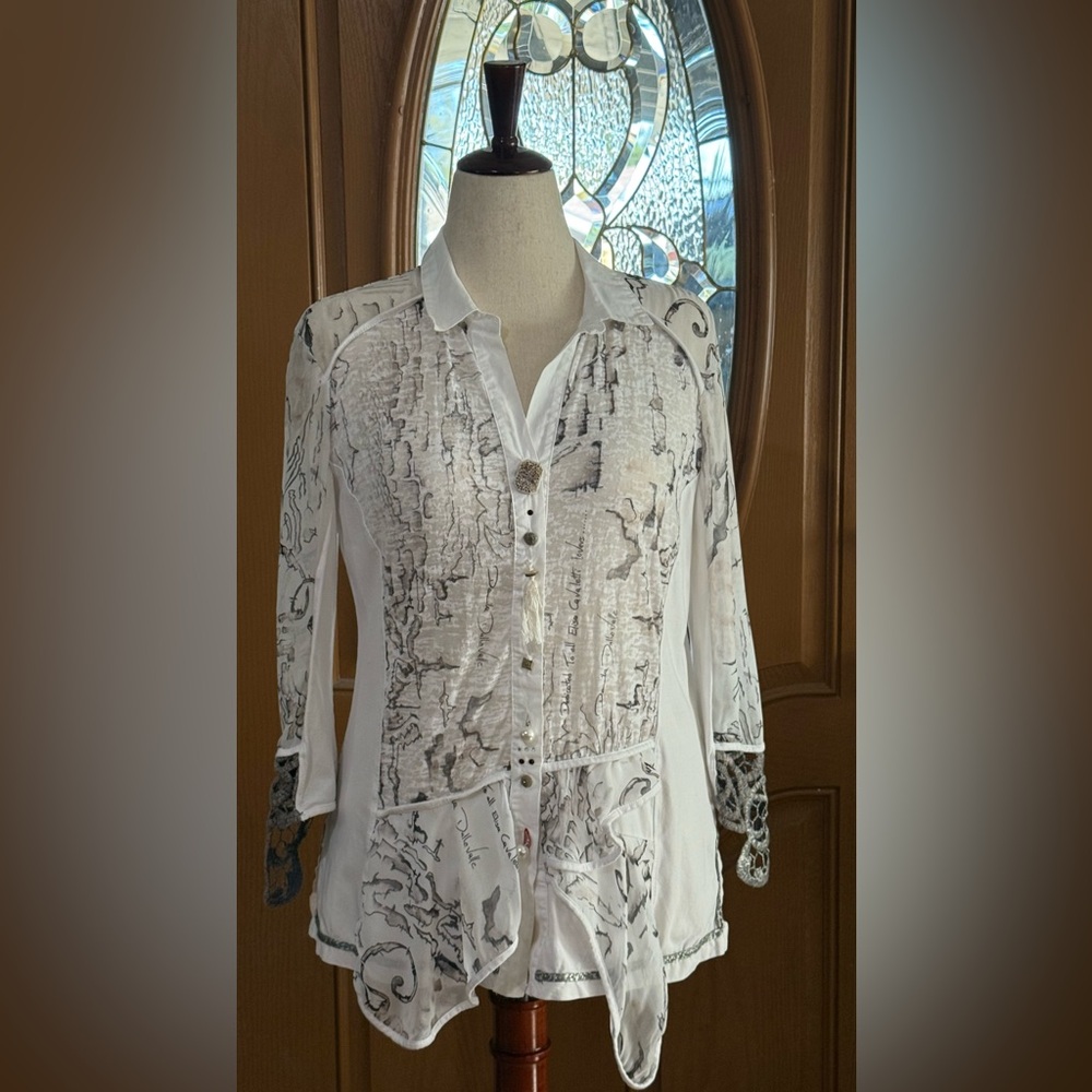 Delicate Italian Designer Blouse Sold By Elisa Cavaletti - Size XL